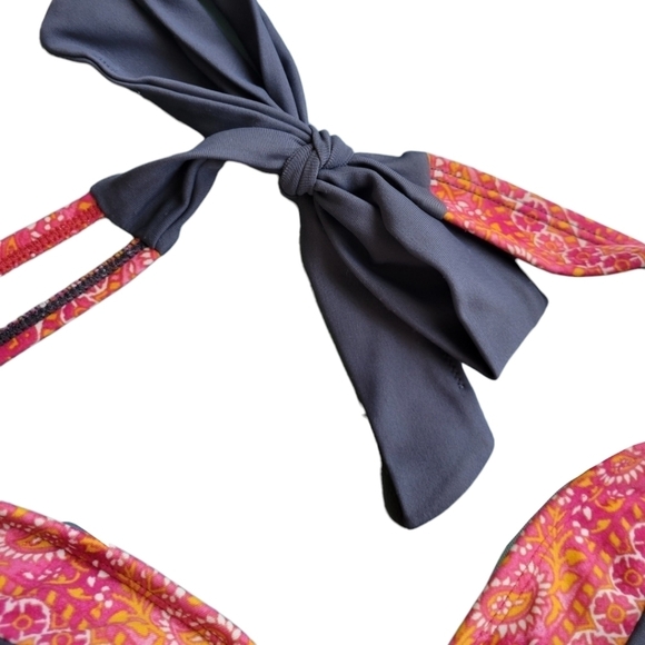 ATHLETA Ventana Bra Cup Halter Tankini Swim Top Gray Orange Paisley 34 B/C Beach - Picture 4 of 10